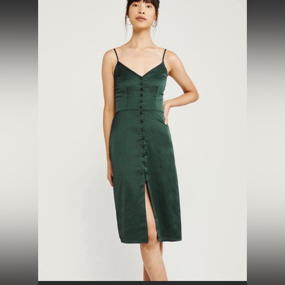 NWT Abercrombie green satin midi button front dress